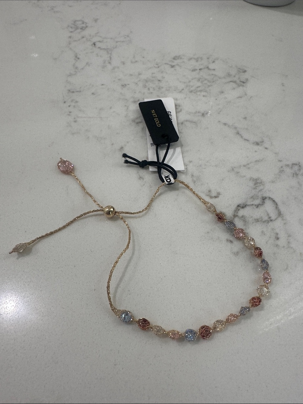 Adjustable Gold Bracelet with Multicolor Crystal Beads - Brand:
